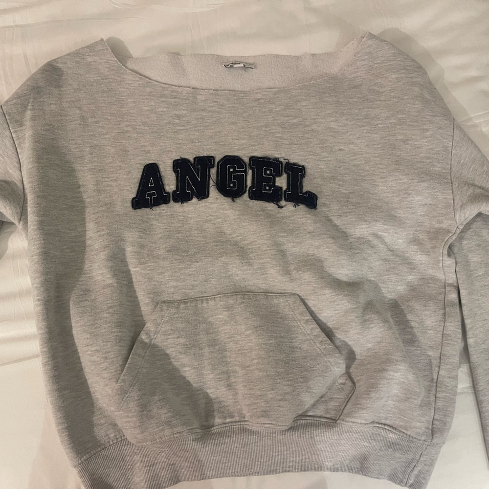 Gray Angel Off The Shoulder Sweatshirt